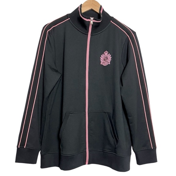 Lauren Ralph Lauren Crested Track Jacket Zip Up Black & Pink 1X - Picture 1 of 9
